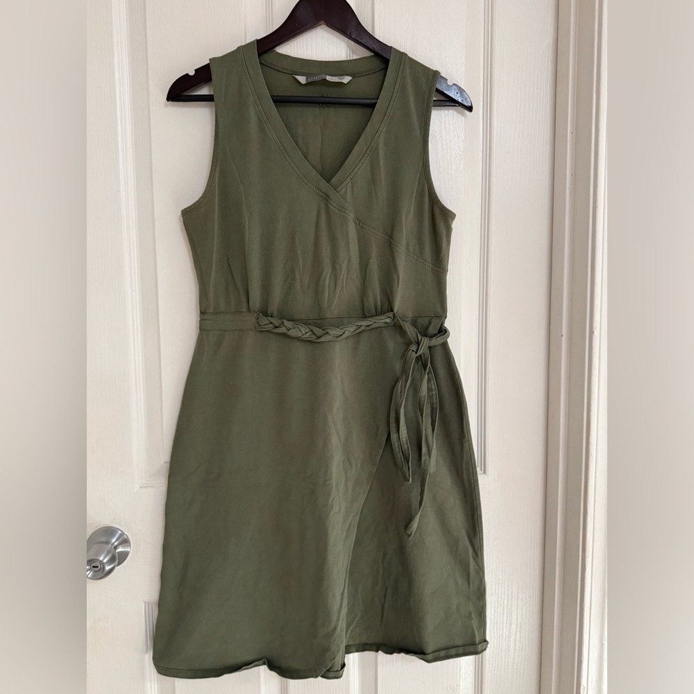 Athleta Utility Wrap Dress Olive Green Sleeveless Belted Organic Cotton Size M